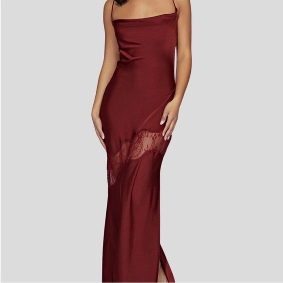 Meshki Dresses & Skirts - Meshki Chandra Burgundy lace silk Maxi Dress NWT